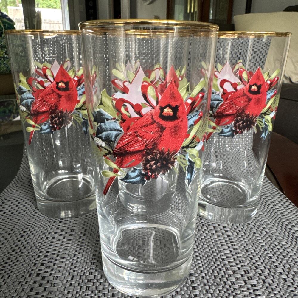 Lenox Winter Greetings, Cardinals, Gold Trim: Highball / Tumbler (s), Set Of 4